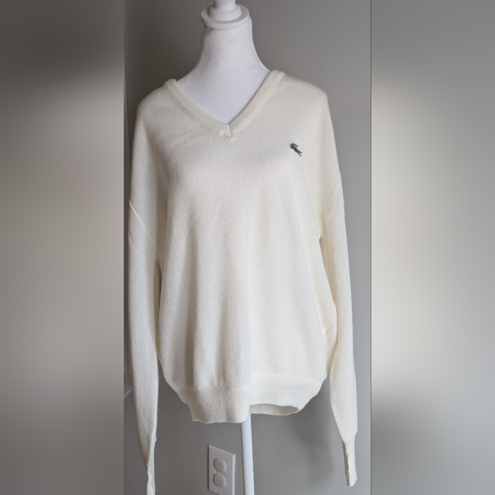 Vintage Lacoste Men's Off White Sweater